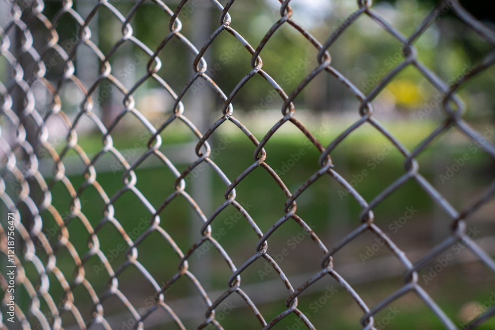 Fototapeta premium Close-up chain link fence , Sunset background