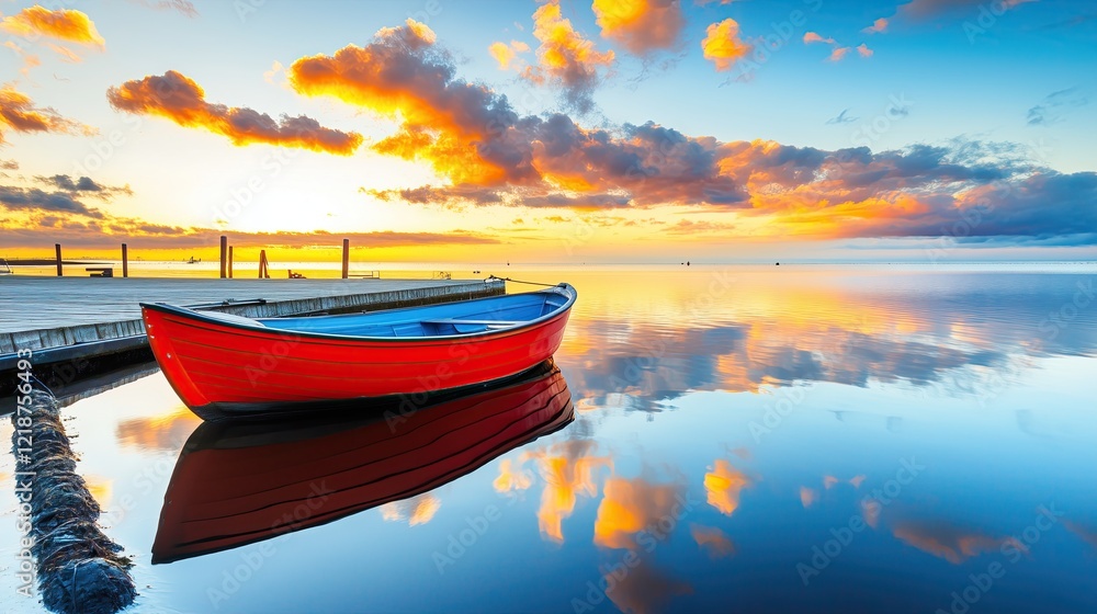 Fishing boat anchored at a serene harbor - generated AI Fishing boat anchored at a serene harbor - generated AI