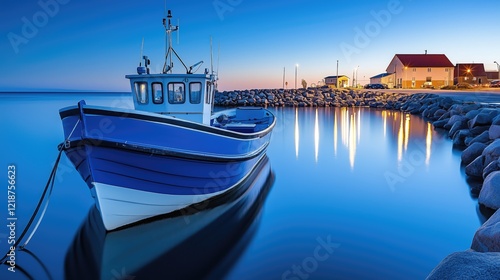 Wallpaper Mural Fishing boat anchored at a serene harbor - generated AI Torontodigital.ca
