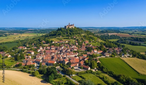 Aerial View of Ch?teau de Ch?tillon-sur-Chalaronne and its Charming Village