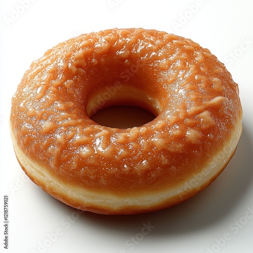 Glazed donut on white background: sweet treat with icing detail