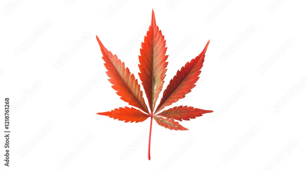 A red leaf of cannabis on transparent background A red leaf of cannabis on transparent background