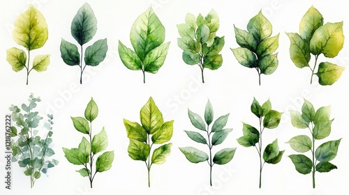 Watercolor Botanical Leaves Painting. Generative AI