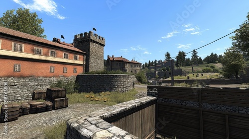 Wallpaper Mural Stone Village Walls and Medieval Tower Under Blue Sky Torontodigital.ca