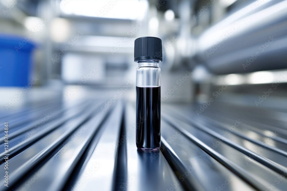 Sample of crude oil undergoing quality control in refinery laboratory Sample of crude oil undergoing quality control in refinery laboratory