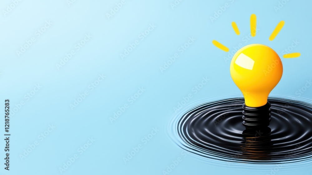A bright yellow light bulb emerges from a water surface, creating ripples, symbolizing ideas and innovation. A bright yellow light bulb emerges from a water surface, creating ripples, symbolizing ideas and innovation.