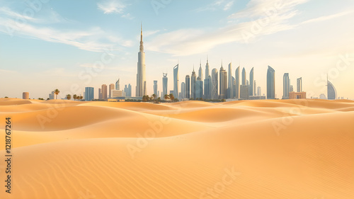 desert and city illustration. Generative AI