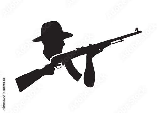 Hunter with rifle icon. Vector illustration