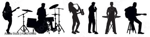 Musician silhouette collection. different instrument player playing music silhouette set.