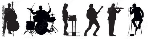 Musician silhouette collection. different instrument player playing music silhouette set.