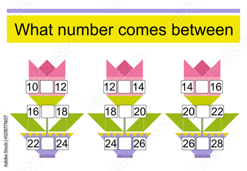 Math worksheets for children. Vector illustration of cartoon roses.