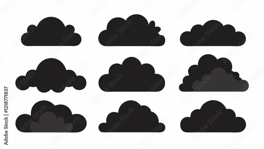 Set of Black Cloud Icon Designs , Cloud silhouette vector illustration Set of Black Cloud Icon Designs , Cloud silhouette vector illustration