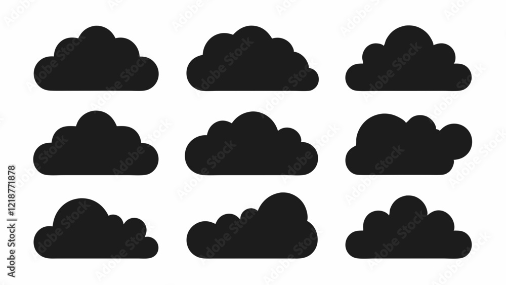 Set of Black Cloud Icon Designs , Cloud silhouette vector illustration Set of Black Cloud Icon Designs , Cloud silhouette vector illustration