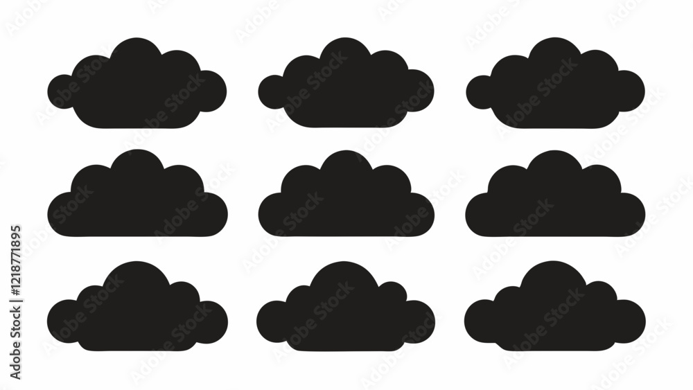 Set of Black Cloud Icon Designs , Cloud silhouette vector illustration Set of Black Cloud Icon Designs , Cloud silhouette vector illustration