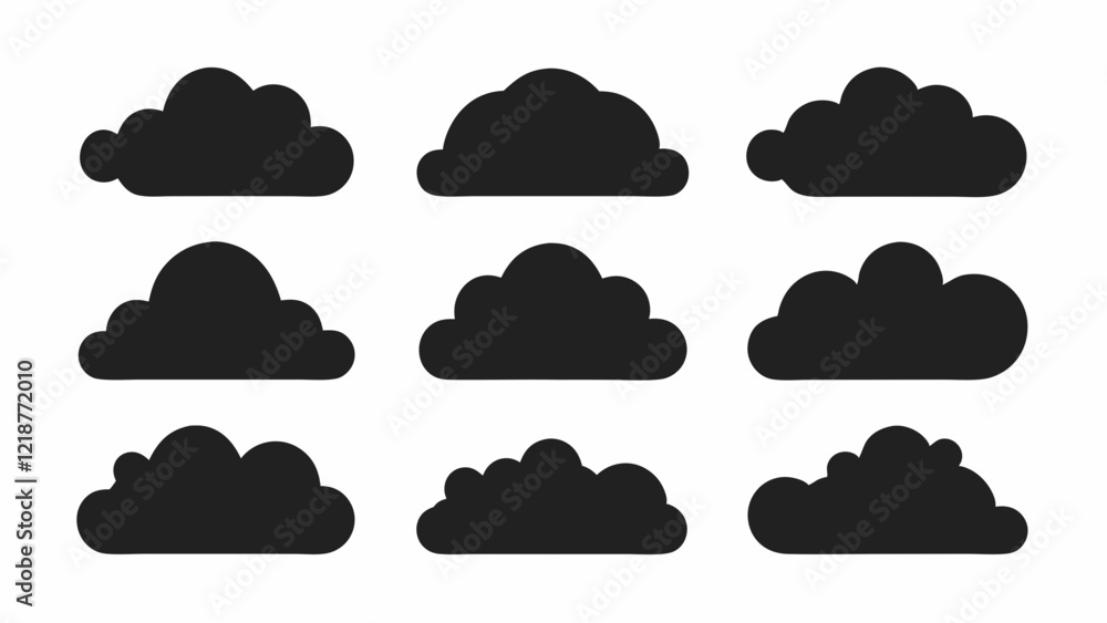 Set of Black Cloud Icon Designs , Cloud silhouette vector illustration Set of Black Cloud Icon Designs , Cloud silhouette vector illustration