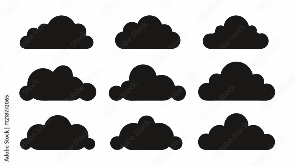 Set of Black Cloud Icon Designs , Cloud silhouette vector illustration Set of Black Cloud Icon Designs , Cloud silhouette vector illustration
