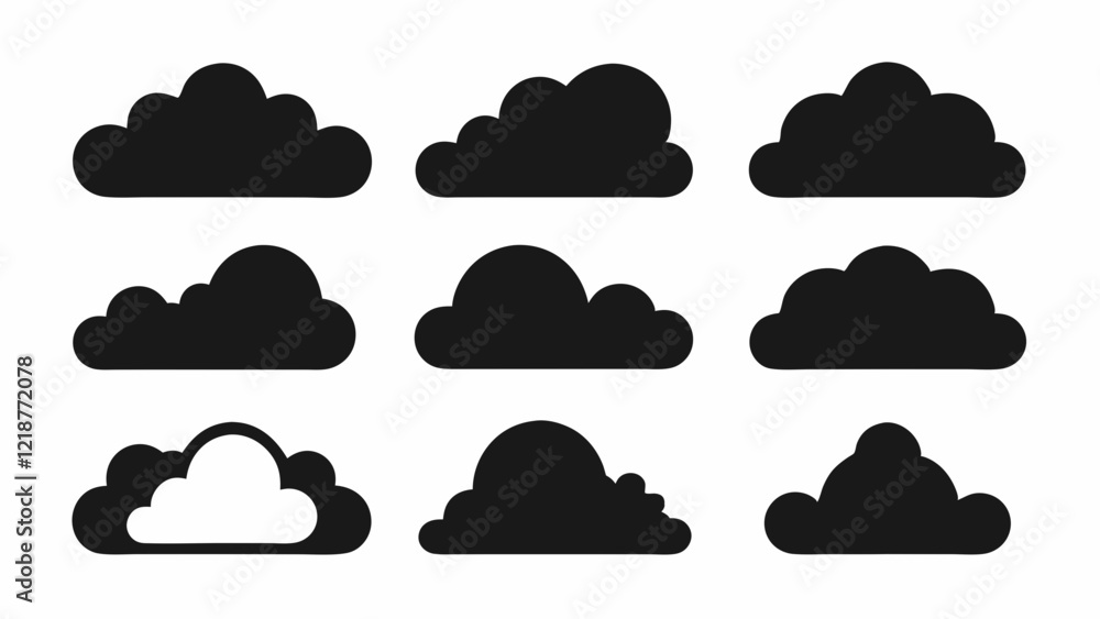 Set of Black Cloud Icon Designs , Cloud silhouette vector illustration Set of Black Cloud Icon Designs , Cloud silhouette vector illustration