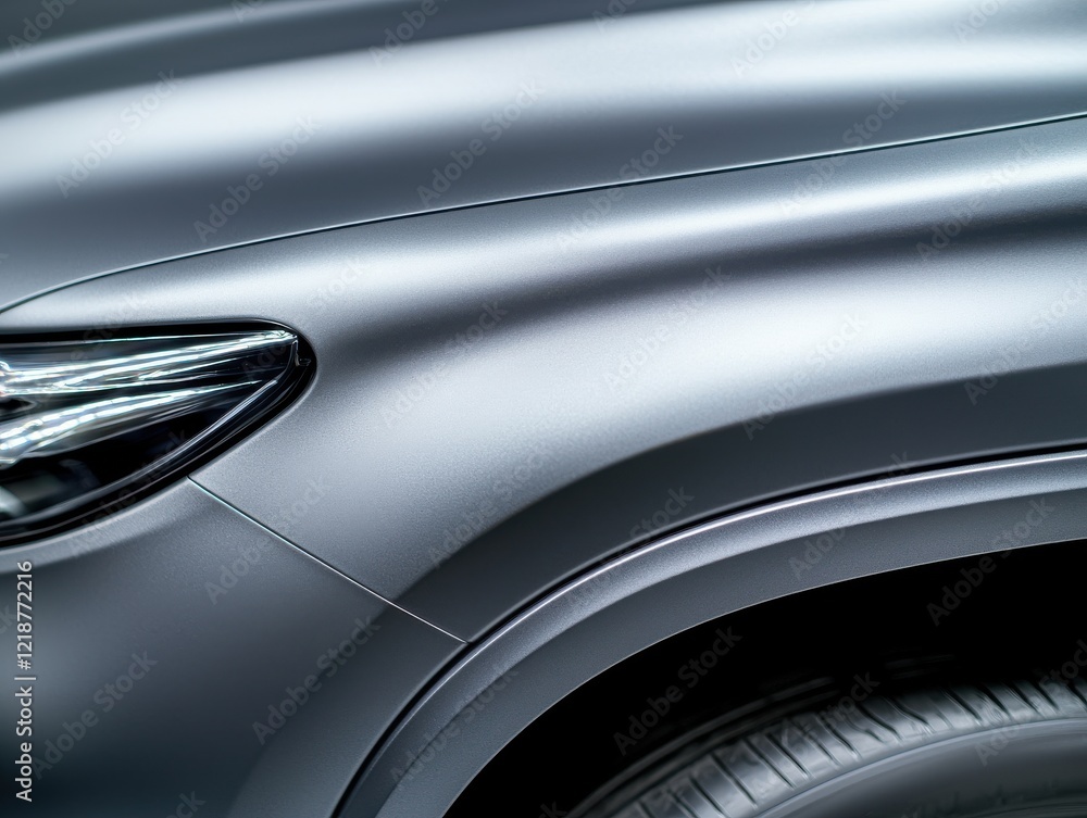 Fototapeta premium Luxurious metallic car paint close-up urban setting macro modern aesthetic smooth gradients shimmering particles