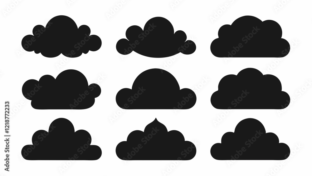 Set of Black Cloud Icon Designs , Cloud silhouette vector illustration Set of Black Cloud Icon Designs , Cloud silhouette vector illustration