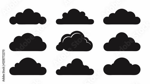 Set of Black Cloud Icon Designs , Cloud silhouette vector illustration 