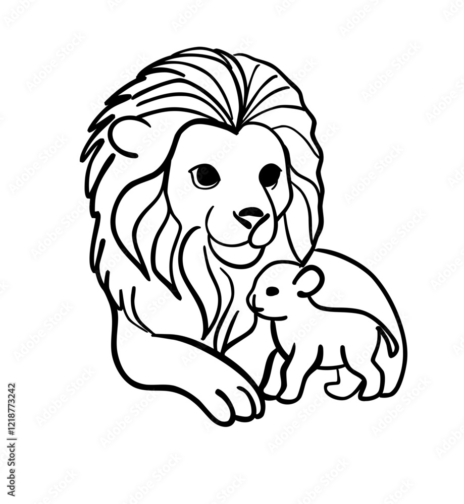 Obraz premium Outline of a mother lion and her cub