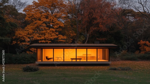 Wallpaper Mural Modern Glass House Amidst Autumnal Forest Torontodigital.ca