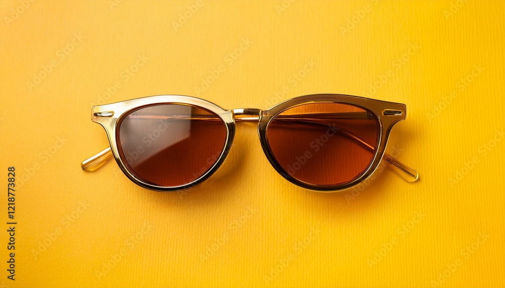 luxury fashionable sunglasses lying on yellow background flatlay top view luxury fashionable sunglasses lying on yellow background flatlay top view