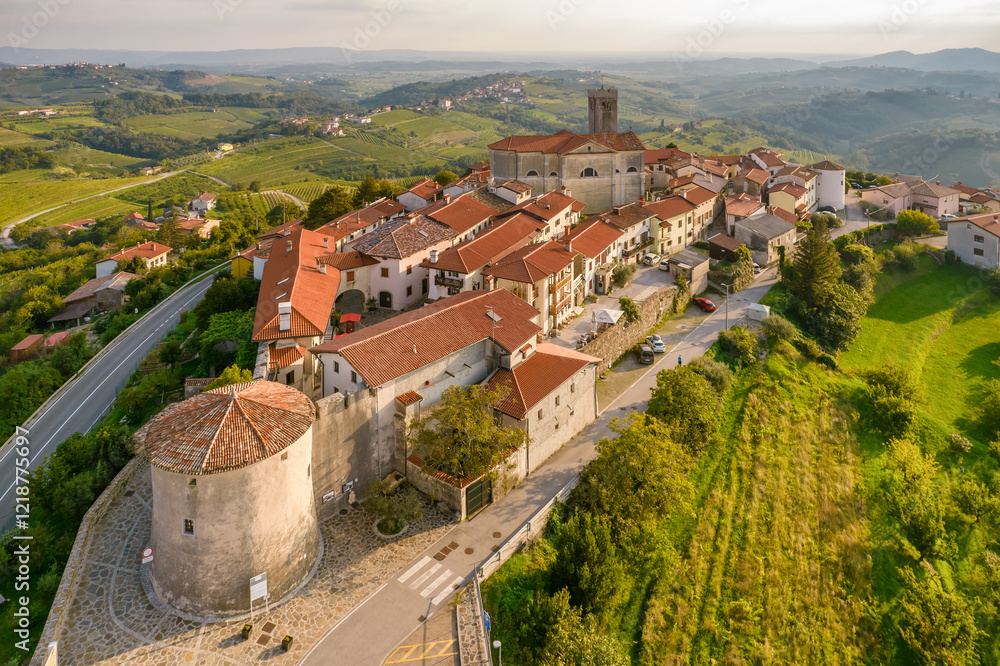 Smartno townscape and vineyards in Goriska Brda countryside region of Slovenia