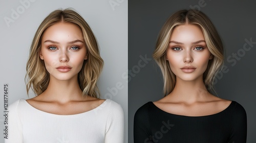 Glamorous makeup artist showcases stunning beauty transformation in studio high-resolution photography editorial style photo