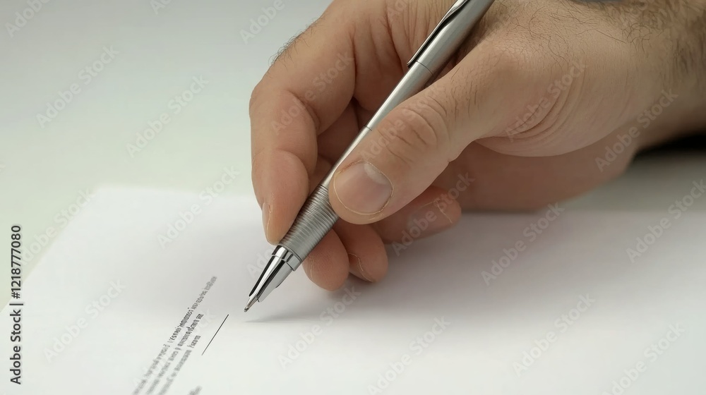 Close-up of a man's hand signing a document with a pen. Close-up of a man's hand signing a document with a pen.