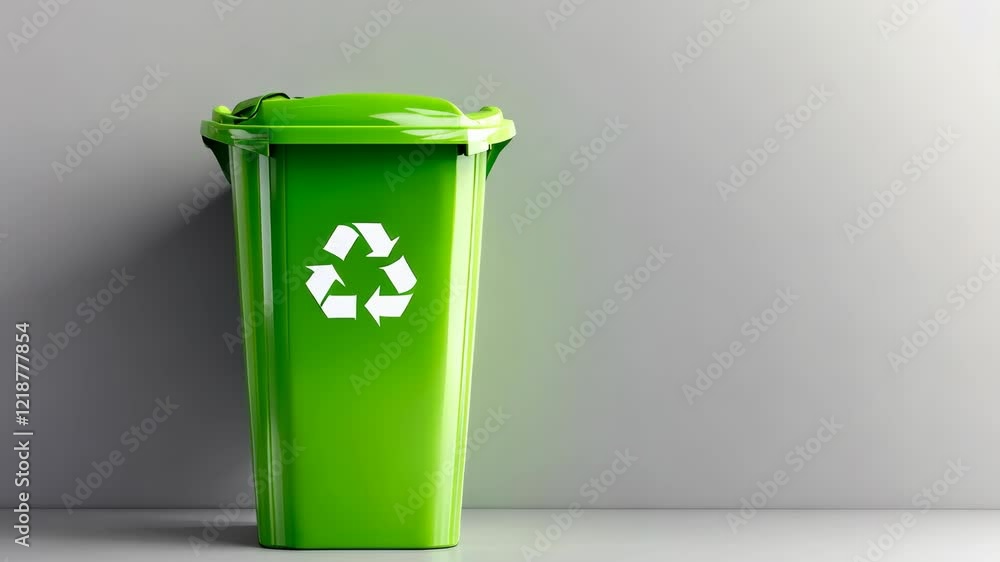 Green recycling bin with recycle symbol stands against a matching green backdrop, symbolizing environmental awareness video 4k Green recycling bin with recycle symbol stands against a matching green backdrop, symbolizing environmental awareness video 4k