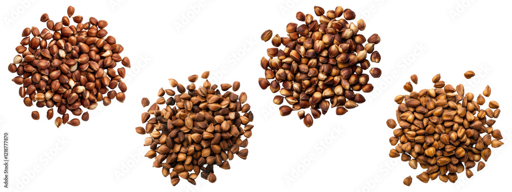 Heap of buckwheat grains in different arrangements, isolated on transparent background Heap of buckwheat grains in different arrangements, isolated on transparent background