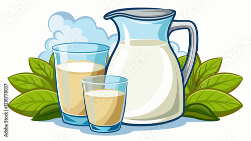 Fresh milk in a glass and jug on a white background. Perfect for dairy product and beverage concepts