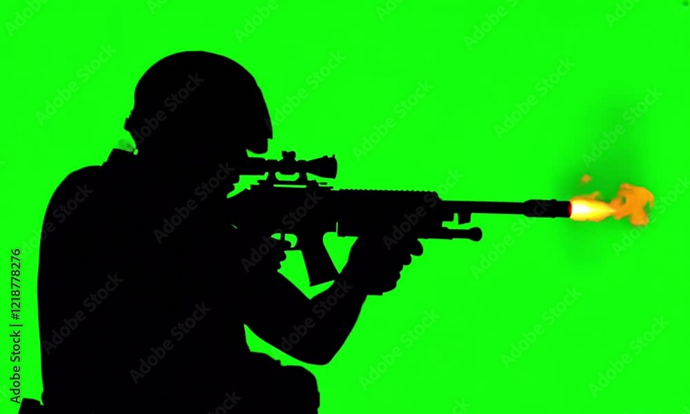 silhouette of army soldier shooting with rifle on green screen silhouette of army soldier shooting with rifle on green screen