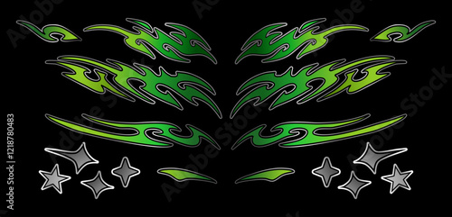 Set of green tribal design for car livery or stickers, classic jdm tribal livery design set,
