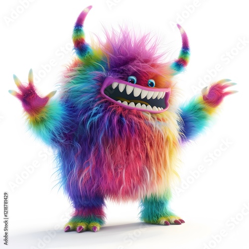 Colorful Fuzzy Monster with Wide Grin and Playful Expression