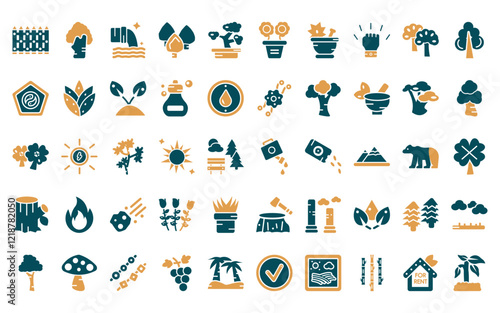 50 linear nature icon pack. vector thin line watering plant, black birch tree, waste water, white ash tree, bonsai tree, flower pot, flower therapy icons suitable for apps and websites ui designs.