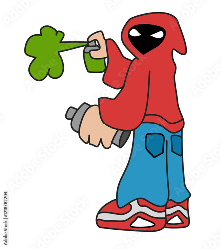 cartoon character with red hoodie doing graffiti,  Y2k street cartoon character 