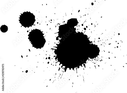 black ink brush dropped splatter splash on white background