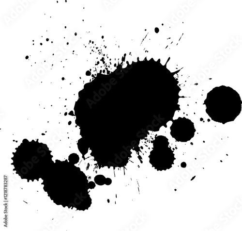 black ink brushed splatter splash on white background grunge graphic element
