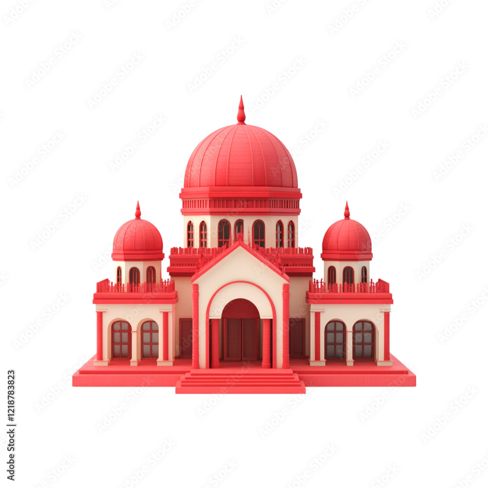 Red building 3D model architectural design dome structure Red building 3D model architectural design dome structure
