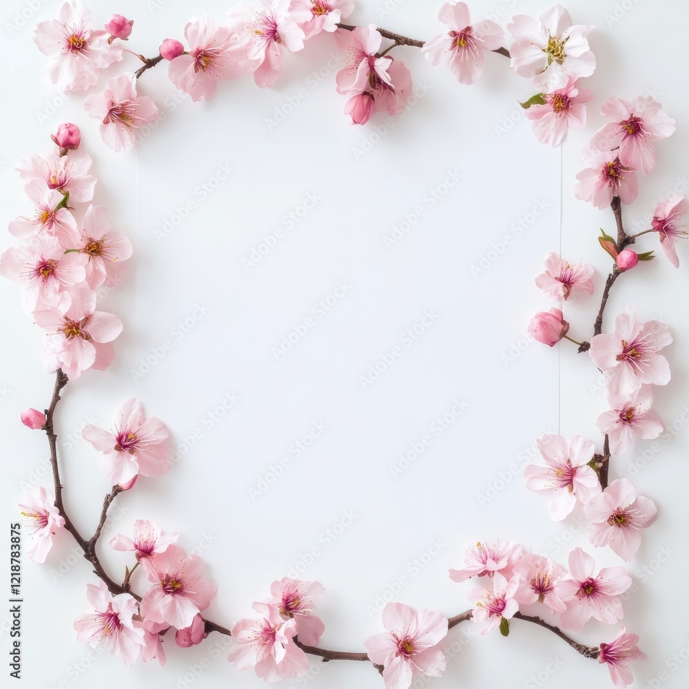 cherry blossom frame on white background with copy space for text cherry blossom frame on white background with copy space for text