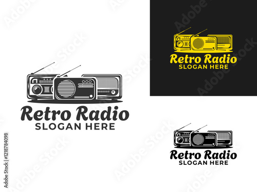 Radio and music sound retro logo. Radio classic collection vintage logo icon vector