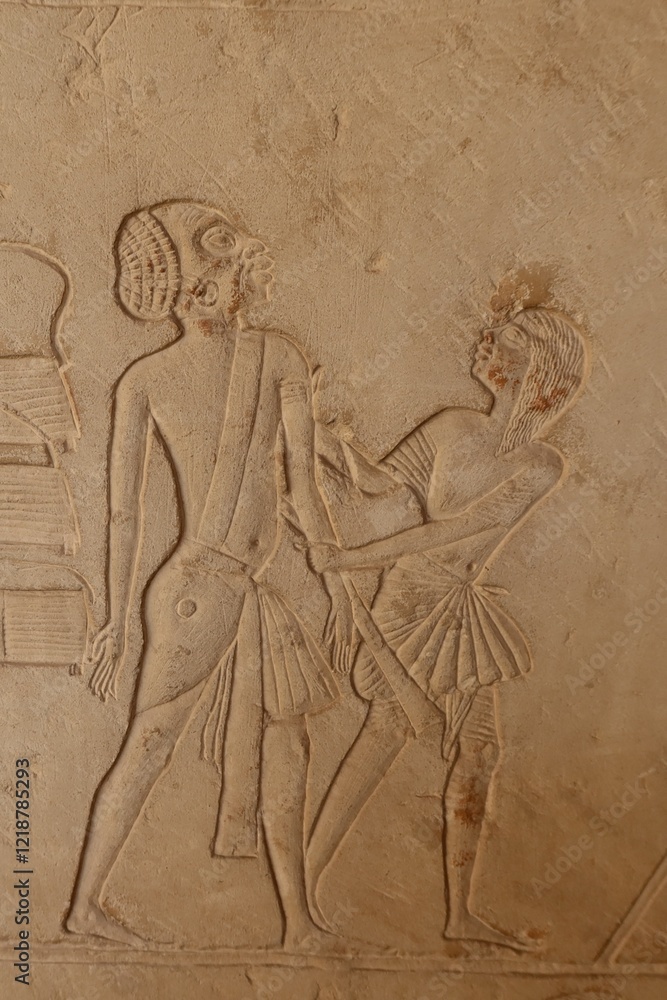 Fototapeta premium Beautiful wall reliefs on the walls of Horemheb tomb in Saqqara in Giza