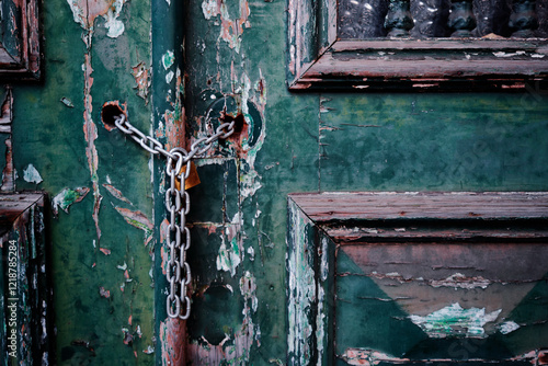 Wallpaper Mural Rustic Green Door With Chain and Padlock Securing It Firmly Torontodigital.ca