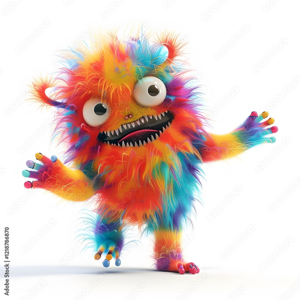 Naklejka premium Colorful Fuzzy Monster with Playful Expression and Unique Features