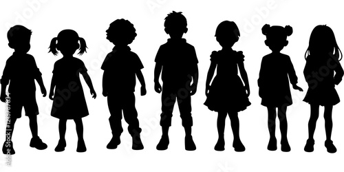 Children kids silhouette set, vector silhouette of children.