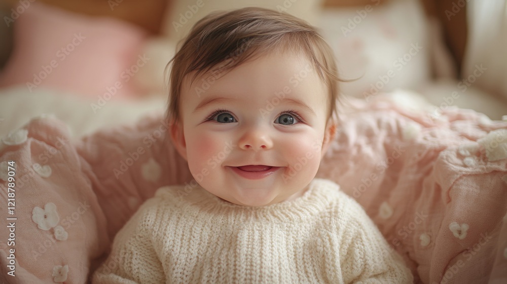 A smiling baby radiates joy, capturing the essence of innocence and happiness in a warm, inviting moment. A smiling baby radiates joy, capturing the essence of innocence and happiness in a warm, inviting moment.