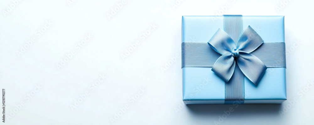 Personalized blue Valentine concept. Blue gift box with a decorative ribbon on a plain background. Personalized blue Valentine concept. Blue gift box with a decorative ribbon on a plain background.