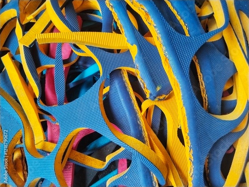 Ethylene Vinyl Acetate, EVA Foam Waste, from the flip-flop home industry located in Sidoarjo, East Java, Indonesia.